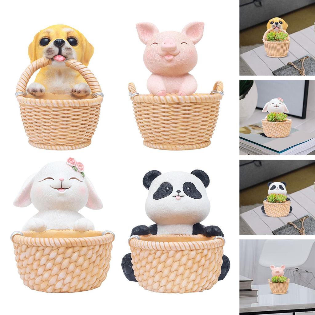 Small Flower Pot Desktop Storage Organizer Cartoon Animal Statue Gift, Tabletop Decoration, Plant