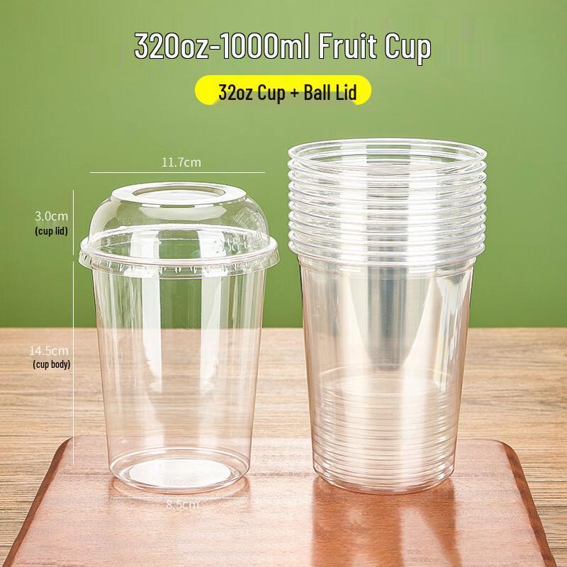 32oz Disposable Transparent Fruit Cups with Dome Lids