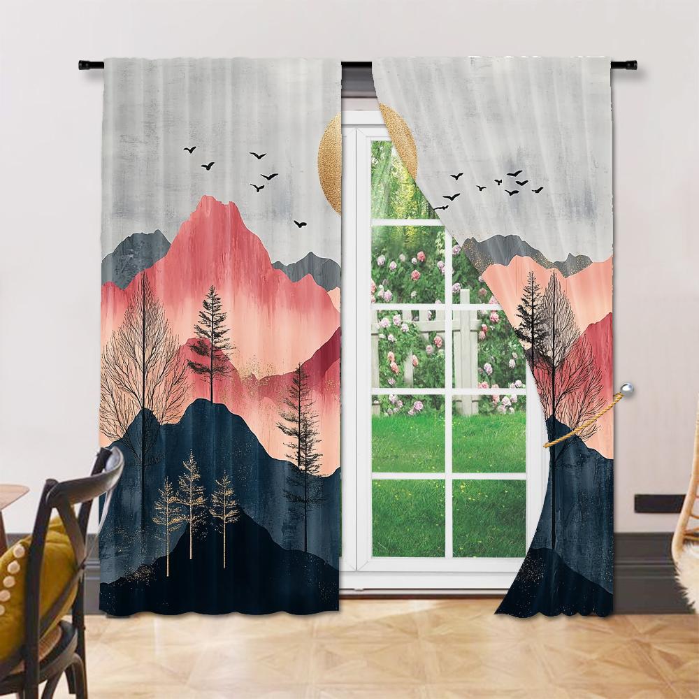 Set Of 2 Versatile Polyester Transparent Curtains Home Decoration Abstract Background Use Bedrooms Living Rooms Made Area Window Treatment
