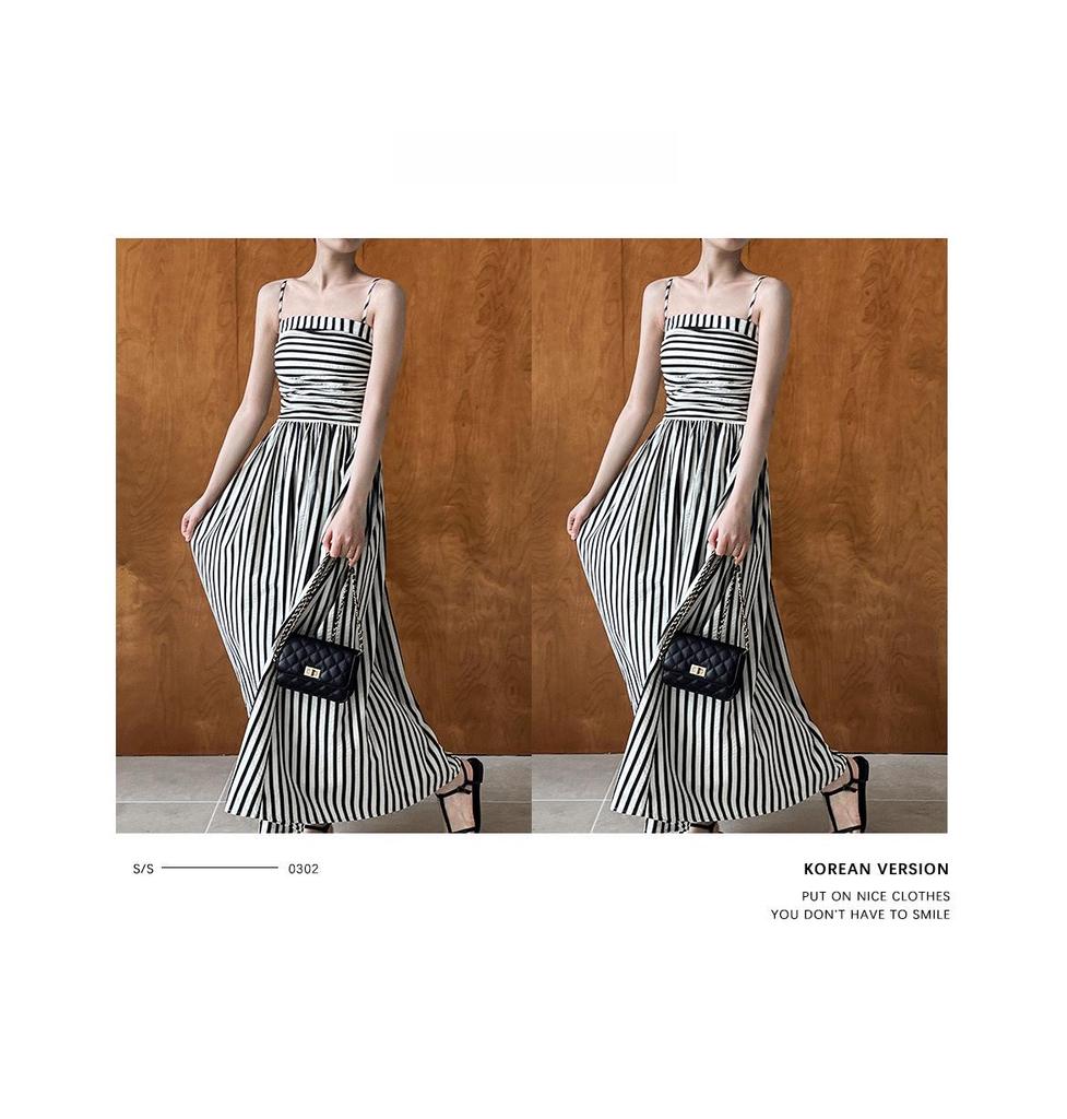 Luxi Women's High-Grade French Striped Off-Shoulder Tube Top Dress – A-Line Pleated Summer Long Skirt