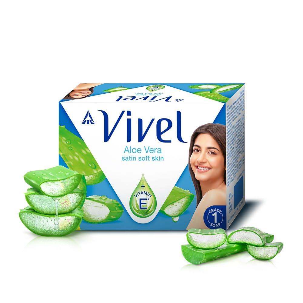 

Vivel Aloe Vera Grade 1 Bathing Soap with Vitamin E for Soft Glowing skin, 600g (150g - Pack of 4) 150 g (Pack of 4)