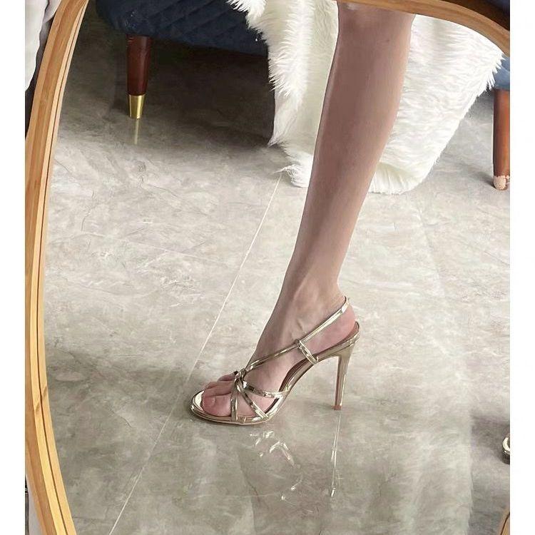 Fashion Gold Sandals 2025 Women's Buckle Strap High Heels Large Size Clear Shoes Open Toe Stiletto New High-heeled Big Girls Peep Pumps