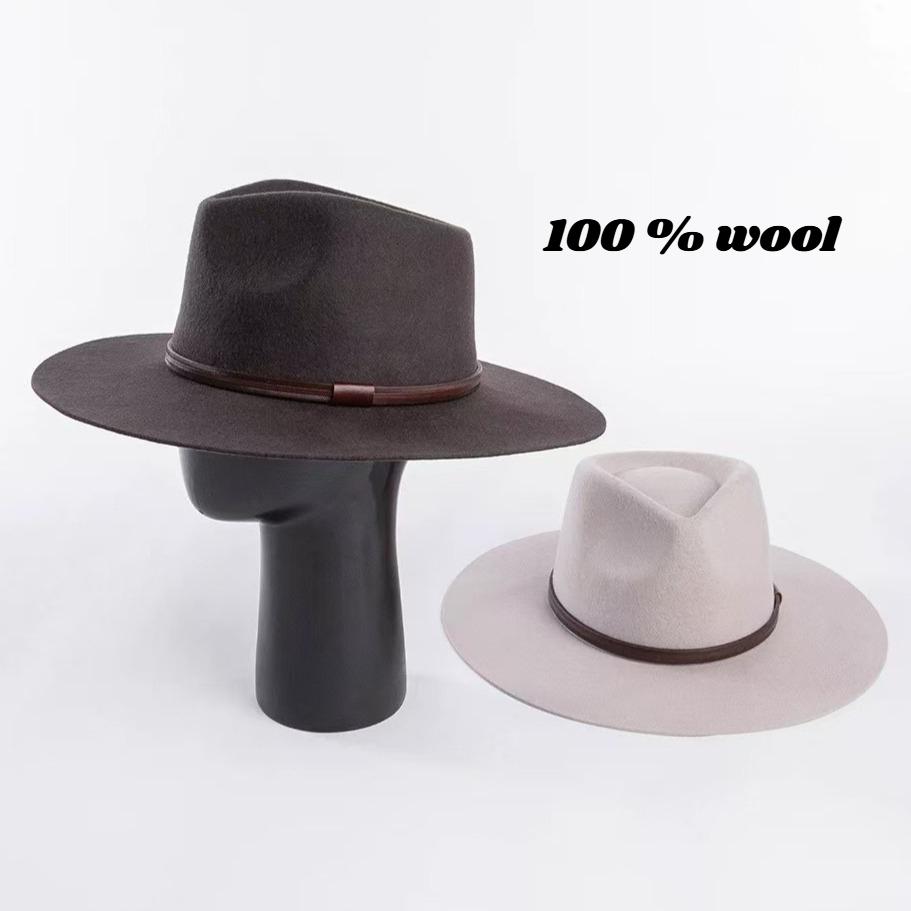 Australian 100% Wool Vintage Fedoras Hat for Women/Men Jazz Top Wool Felt Hat with Brown Belt Big Head Size Sun Hat M/L/XL 61cm