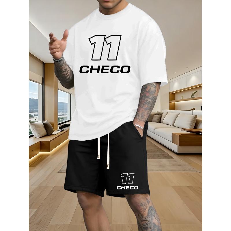 

European Size Men s Summer T-Shirt , 11 CHECO Pattern Elements, Versatile Shorts, Casual Short Sleeve Top Trendy Leisure Sportswear 4XL білий