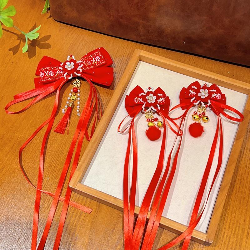 Hanfu Kopfschmuck Kinder Neujahr Haarnadel Niedlich Süß Chinesischer Stil Rote Haarspangen Quaste Antiker Stil Haarspange