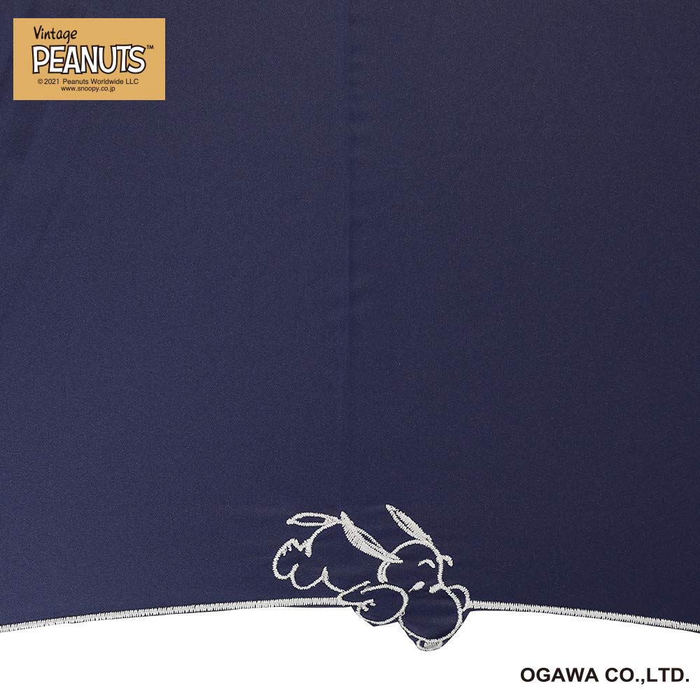 Ogawa Long Heat and Light UV 8 Peanuts Letter Quick Water Black 90066 Women's Parasol, Blocking, 99%+ Protection, Ribs, 50cm, (Navy), Embroidered,