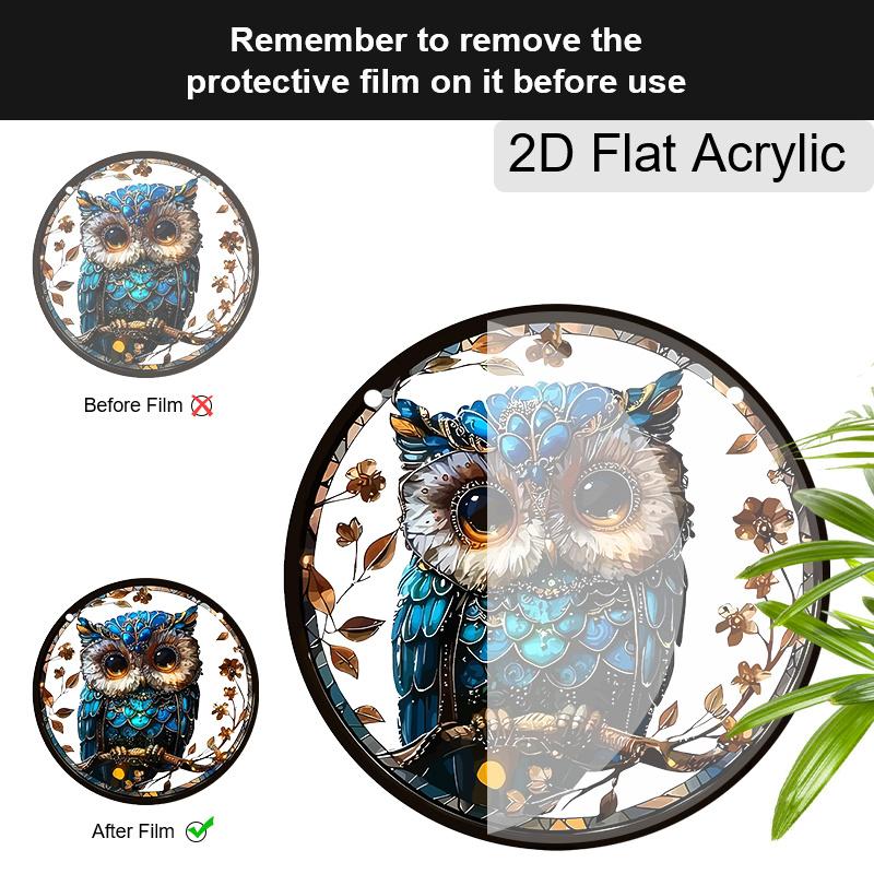Acrylic Blue Owl Christmas Suncatcher Stained Glass Effect Window Hanging Ornament Owl Lover Holiday Gifts