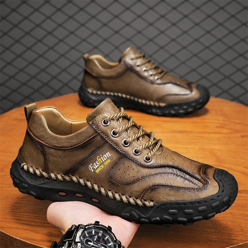 Fashion Men's Leather Casual Sneakers Handmade Breathable Shoes Soft Low-top Working Shoes