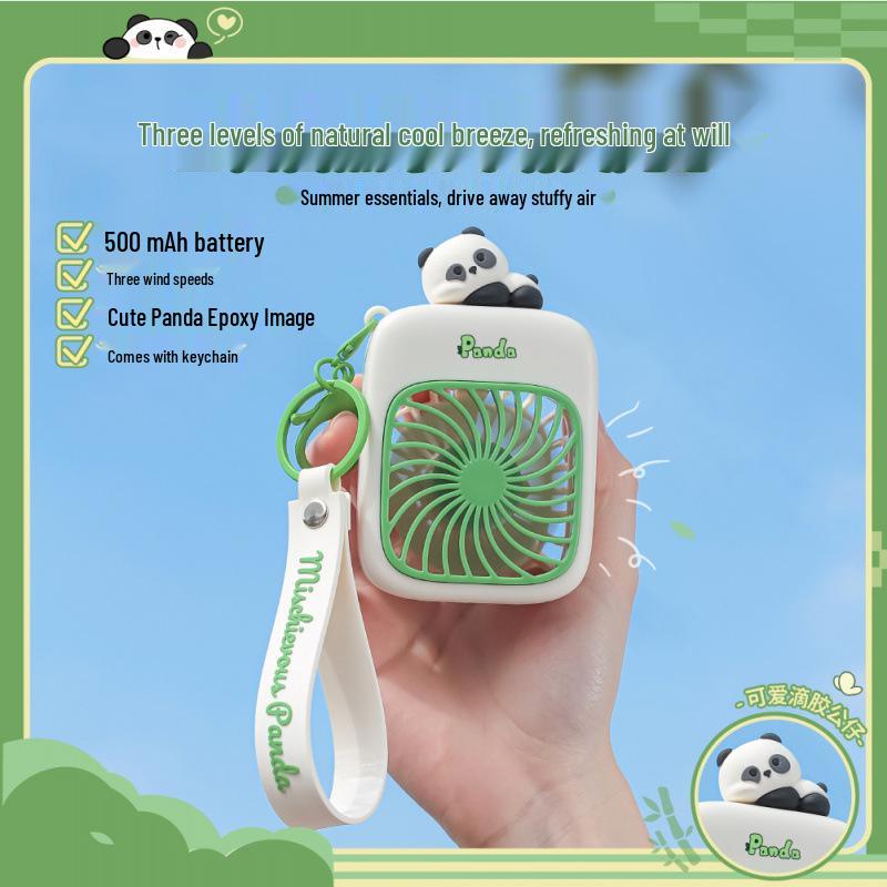 Panda Mini USB Keychain Fan: Portable, Rechargeable Handheld for Students