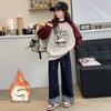 Girls' Fleece-Lined Sweatshirt - Stylish Thick Long Sleeve Top for Big Kids (Autumn/Winter)