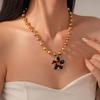 Retro European-American Beaded Titanium Steel Butterfly Flower Necklace with High-End Style