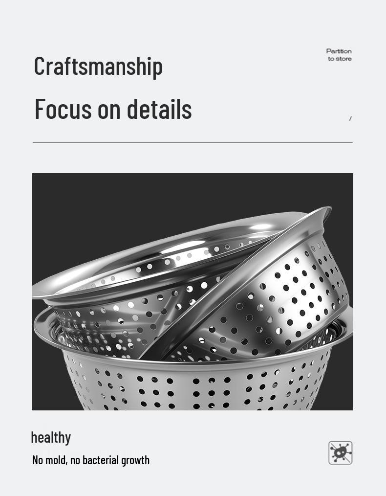 Large Hole Stainless Steel Colander Set for Washing Vegetables and Fruits