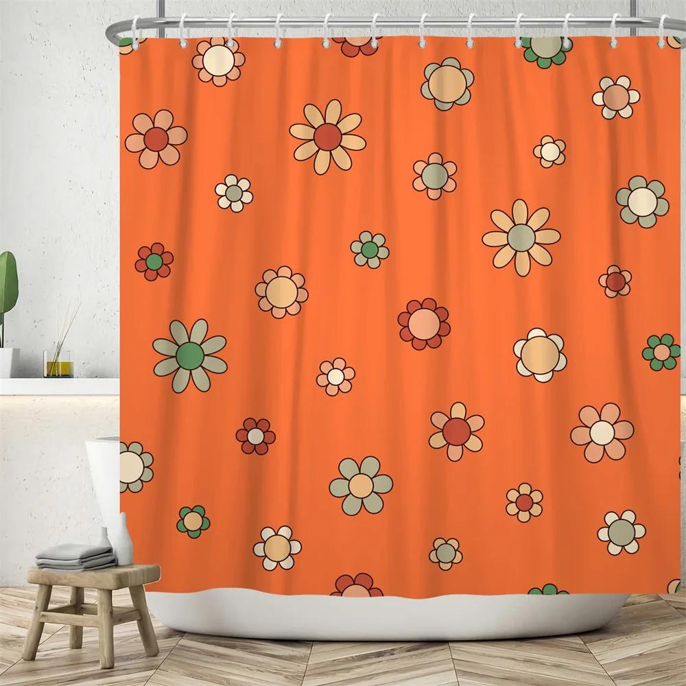 70's Colorful Flowers Shower Curtain Rainbow Mushroom Printing Bathroom Curtains Polyester Waterproof Bathtub Screen with Hooks