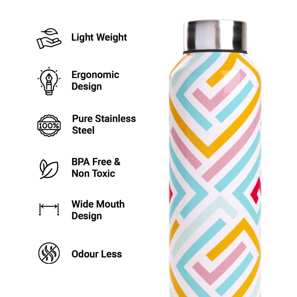 Beautiful Stainless Steel Water Bottle 1 Ltr Leakproof Office Gym Travel School Dance Fridge Home Refrigerator 1 Litre  (Modern Art) Pack of 1