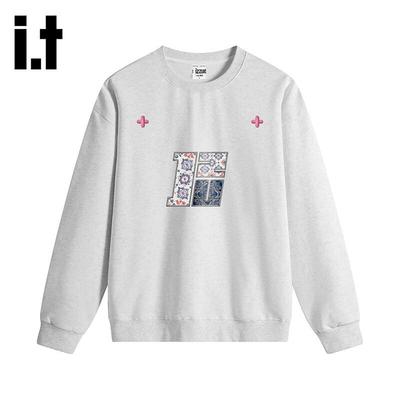 Izzue Unisex American Retro Printed Round Neck Sweatshirt