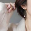 Long Pearl Tassel Ear Thread with Painless Ear Clip for Women - Slimming Round Face Design