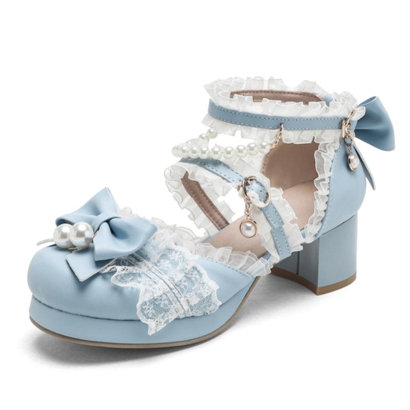 

Солодкі жіночі туфлі Мері Джейн на низьких підборах Лоліта Розкішне мереживо Білі Рожеві На підборах Вечірні Весільні Офісні Танцювальні Туфлі Жіночі 2025 Літо 38 світло-синій колір