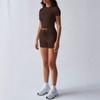 New Women's Solid Yoga Sportswear Set Short Sleeve T-shirt + Belted Shorts Casual Outfit For Spring Summer