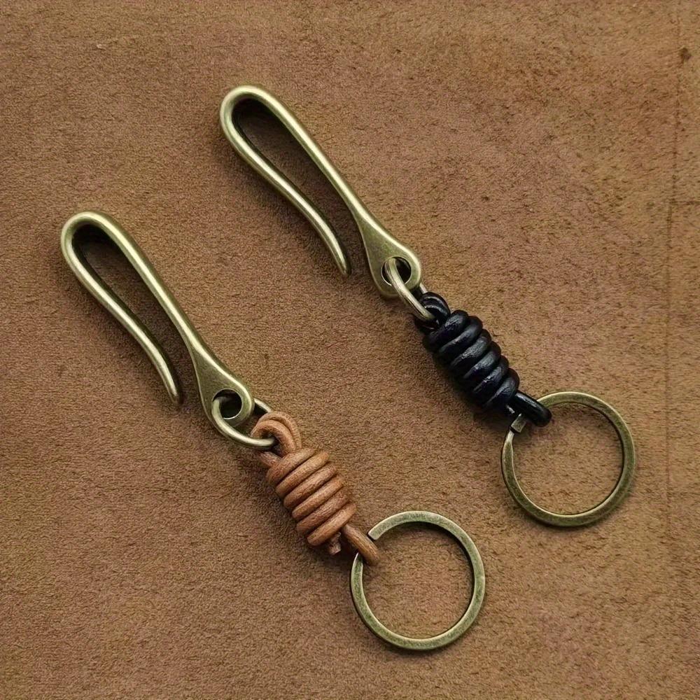 2Pcs Creative U Buckle Retro Punk Cowhide Key Chain for Men Handmade Cowhide Rope Braided Car Keychain Keyring Accessories