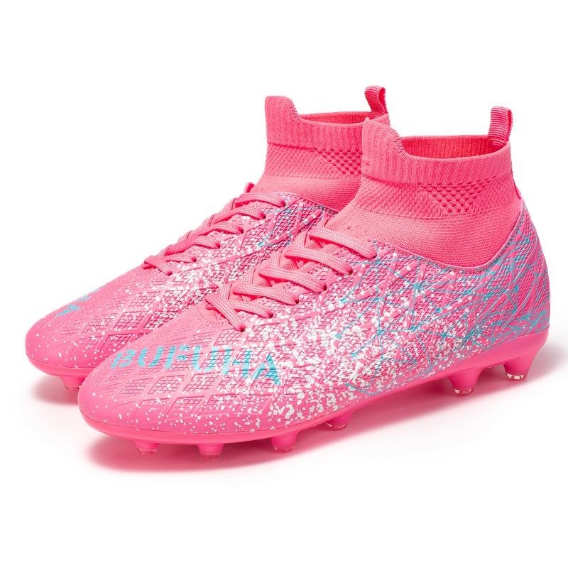 

Футбольные бутсы унисекс с высоким голенищем, цветные, с длинными гвоздями, спортивные футбольные бутсы большого размера для молодежи и детей 45 розовый