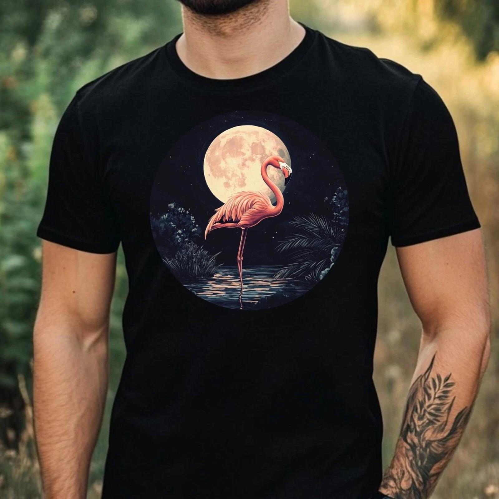 T-Shirt Herren Flamingo im Mondlicht Motiv Baumwolle Größe XS bis 5XL L