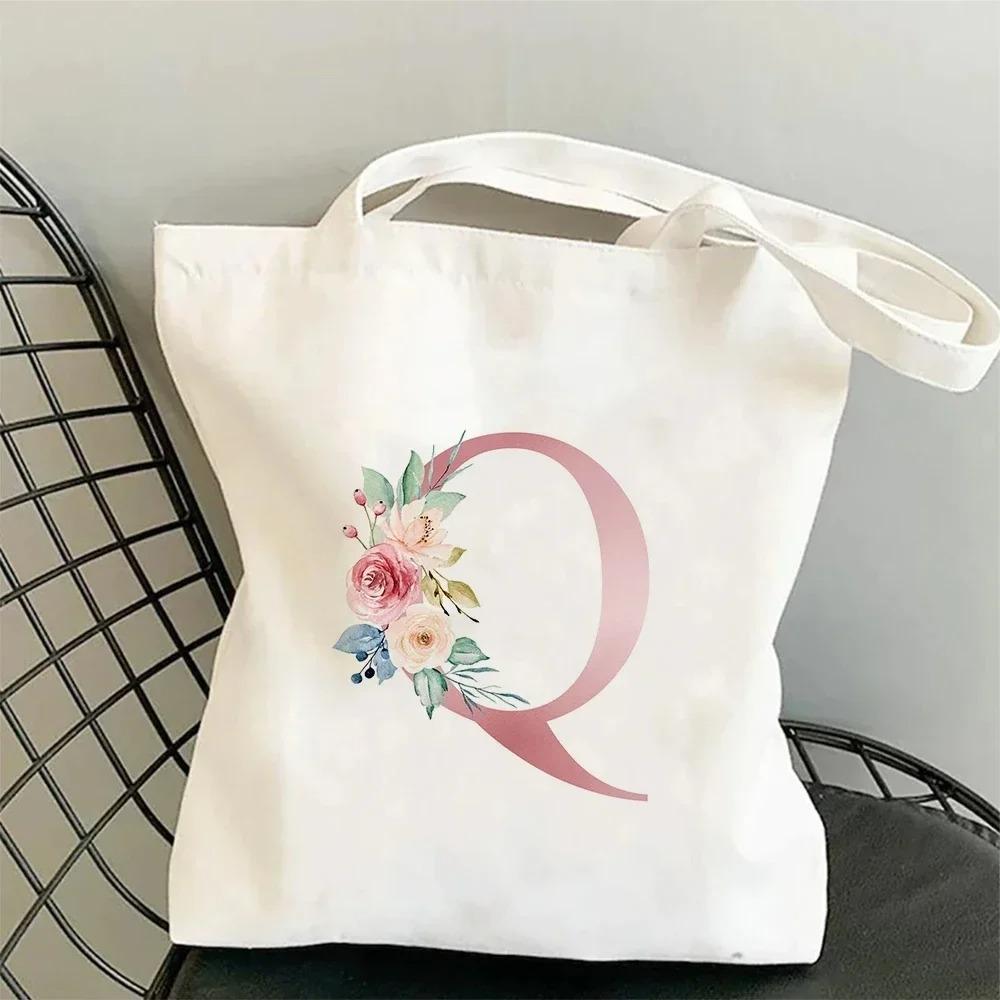 Canvas Bag Women's Travel and Leisure One Shoulder Handbag Pink Letter Large Capacity Gift White Canvas