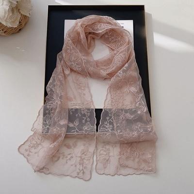 Casual Retro Women's Lace Scarf Solid Color Long Female Headscarf Korean Version Embroidered Flower Silk Scarf