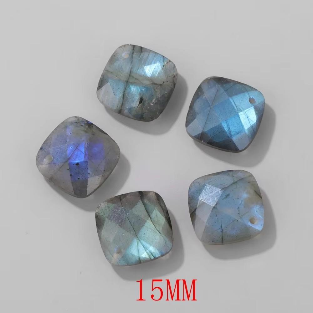 1Pc Quality Natural Labradorite Stone Charm Square Double-Sided Faceted Pendant DIY Accessories Necklace Earrings