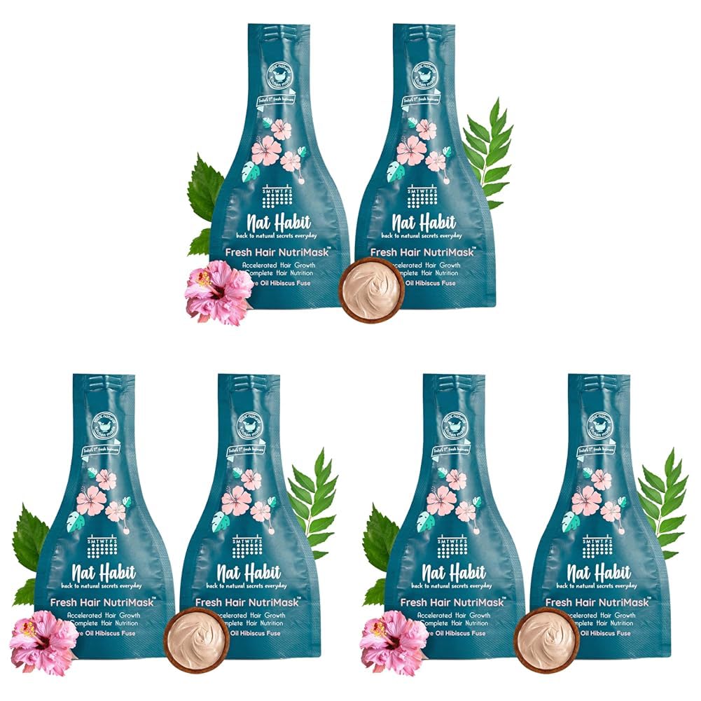 Nat Habit Five Oil Hibiscus Nutrimask-Hair Mask For Growth, Conditioning, Smoothening, Strengthen & Shine, Suitable For All Hair & Scalp Types (Pac