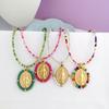 QMHJE Ciondolo Medaglia Vergine Maria Acciaio Inossidabile Collana Choker Catena di Perle Colore Oro Argento Arcobaleno Colorato Gioielli