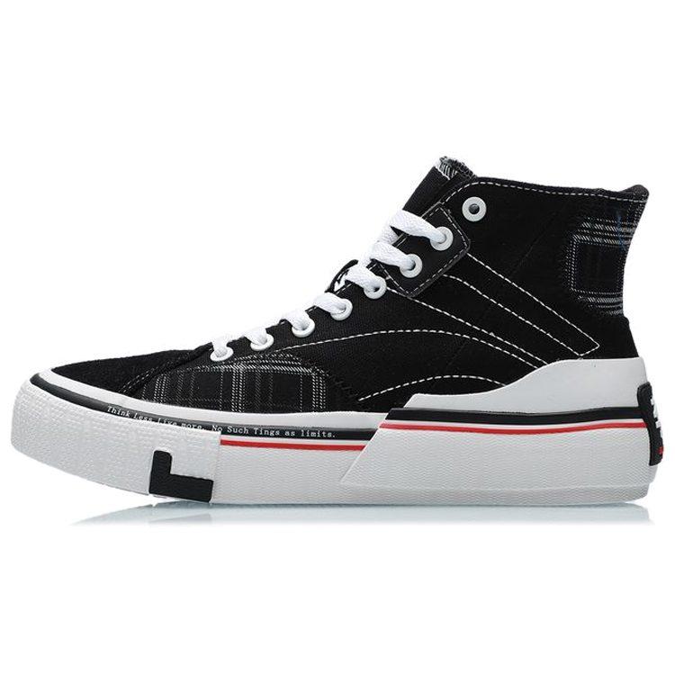 LiNing Canvas Hi Slip Resistant Cushioning Abrasion Resistant Lightweight High Top Skateboard Shoes Women's Black White AECR008-4