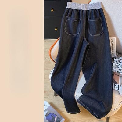 Women's Plate-size Jeans for Spring and Summer Loose and Slimming Casual Straight-leg Pants Loose-waisted Denim Wide-leg Pants