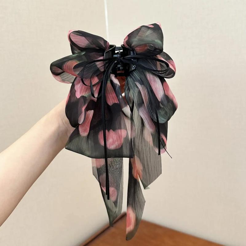 Drcená květina Vícevrstvá mašle Vlající stuha Sponka do vlasů Dámská Nízký ohon Skřipec na vlasy Zadní část hlavy Žraločí skřipec