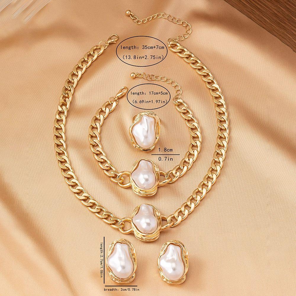 5Pcs Irregular Clavicle Chain Set Exaggerated Necklace Bracelet Ring Suit  Party