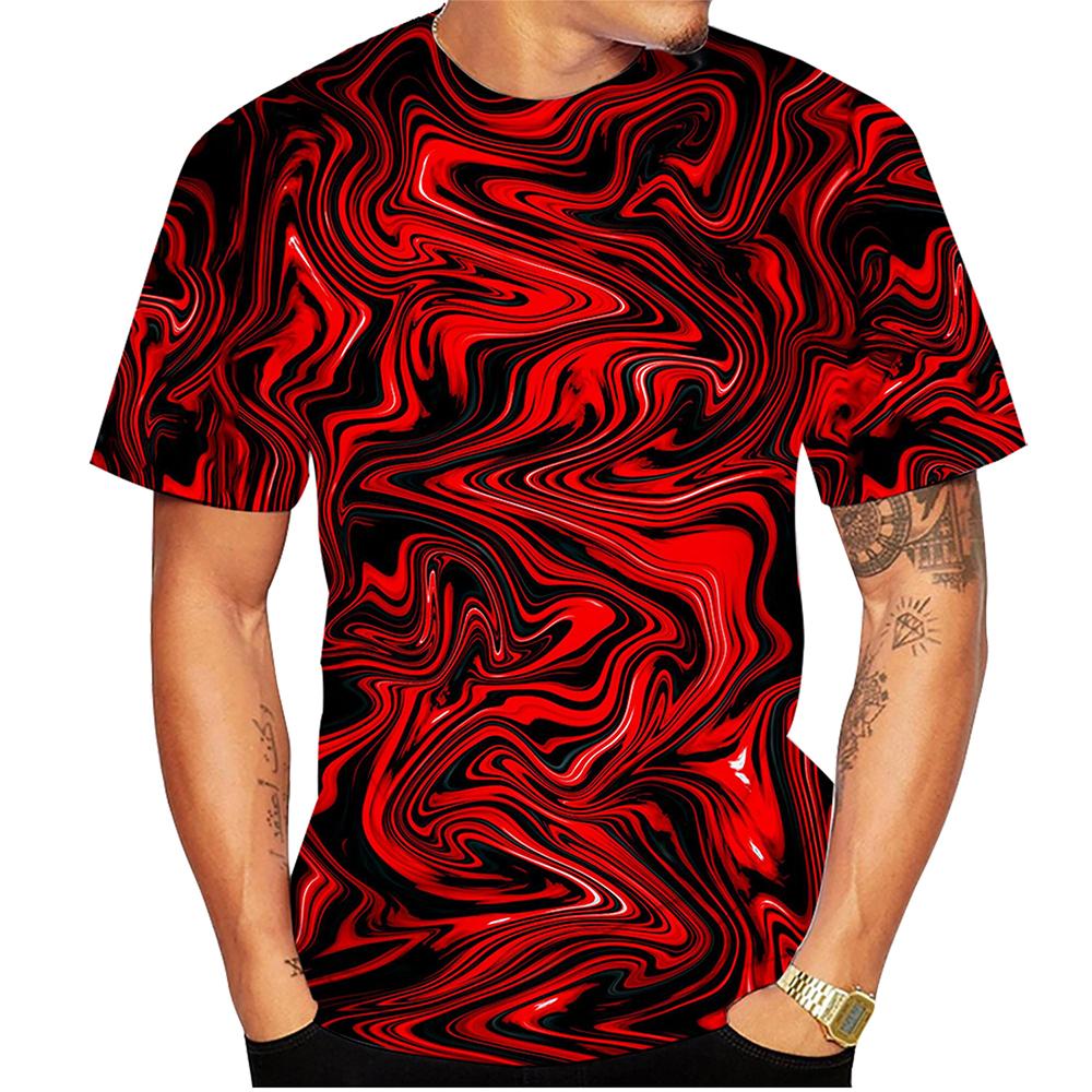 Summer Round Neck 3D Swirl Print Top Fashionable Casual Short Sleeved Men's T-shirts