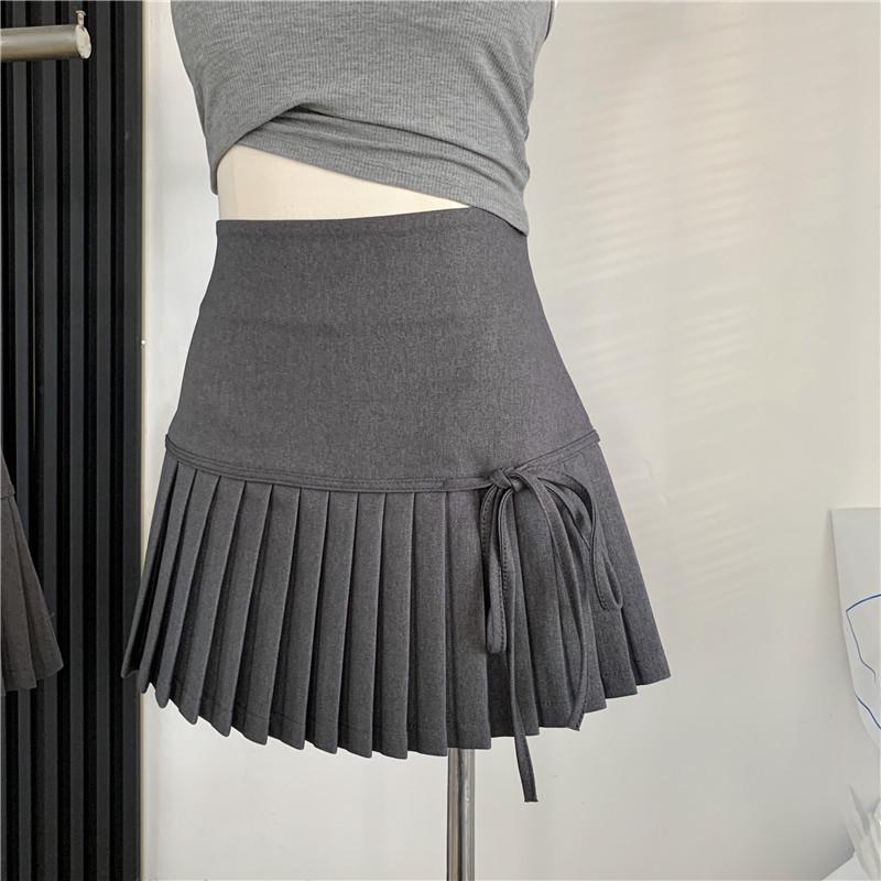 

2024 женская серая юбка А-силуэта с завышенной талией и кружевом в складку — короткая, облегающая, элегантный дизайн Extra Large серый