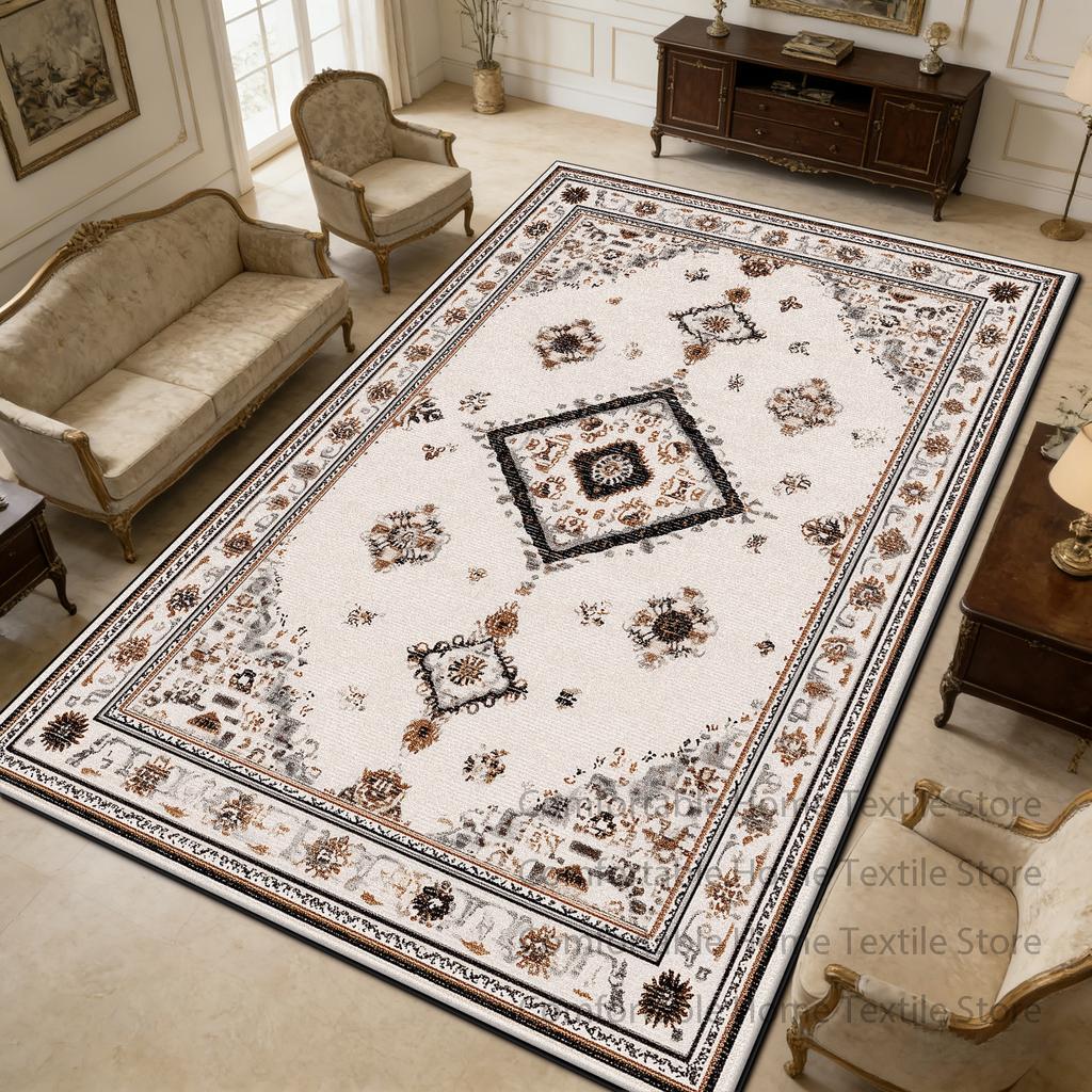 Off White Retro Ethnic Style Non-slip Fluffy Rug Decoration Living Room Washable Soft Carpet Large Area Short Velvet Floor Mats