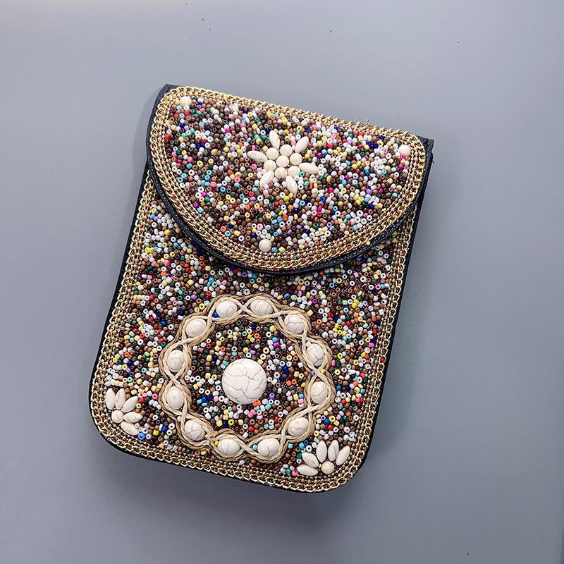 Women's Small Crossbody Cell Phone Bag Boho-Style Colorful Beaded Purse Wallet with Handmade Patterns Lightweight Cell Phone Shoulder Bag for Women