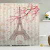Eiffel Tower Paris Scenery Shower Curtain Vintage Scenery Cherry Blossom Butterfly Polyester Fabric Bath Curtains Bathroom Decor