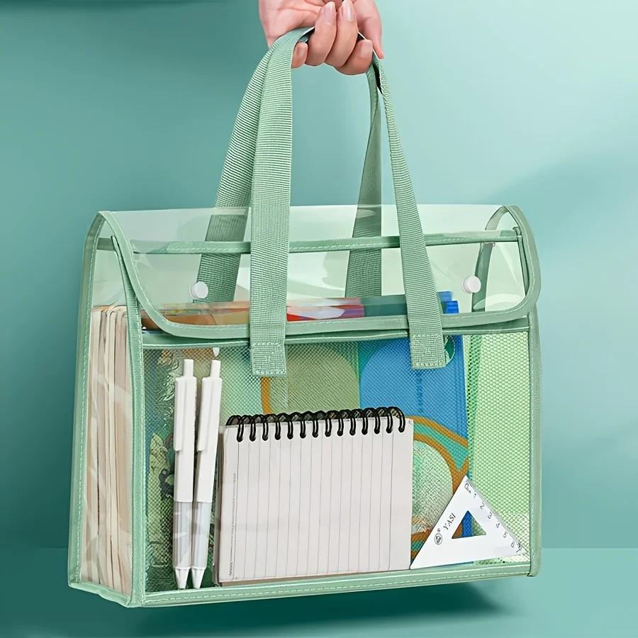 1 large capacity portable transparent waterproof handheld folder, expandable file storage bag, PVC self-adhesive file bag for of