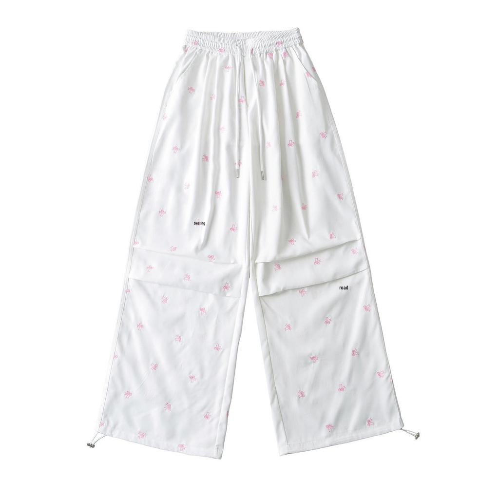 2024 Women's Hot Ins American Butterfly Embroidery Drawstring Parachute Pants