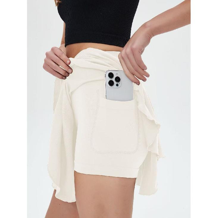 

New Fake Two-Piece Anti Glare Pleated Sports Short Skirt Badminton Skirt Fitness Yoga Short Skirt For Women XL бежевый