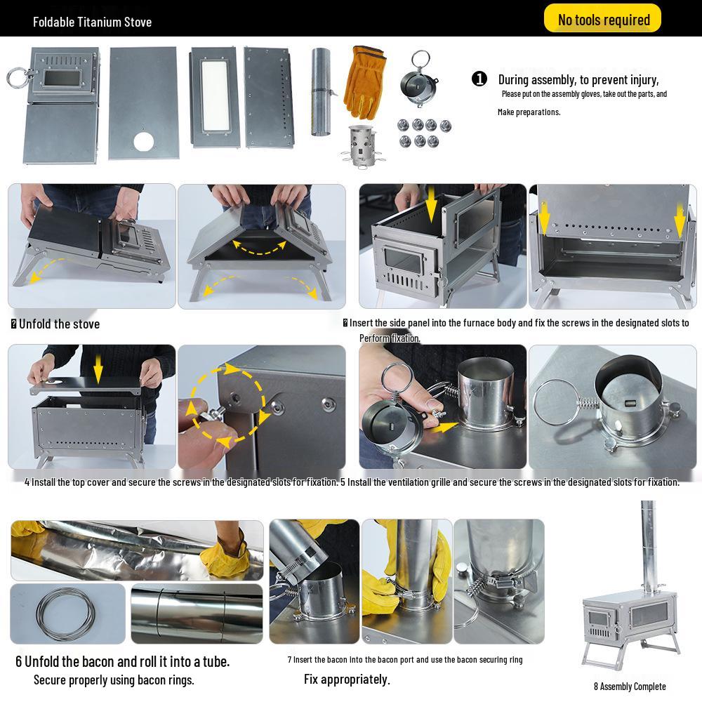 Foldable Titanium Multifunctional Outdoor Tent Stove for Heating, Cooking, and Boiling Water