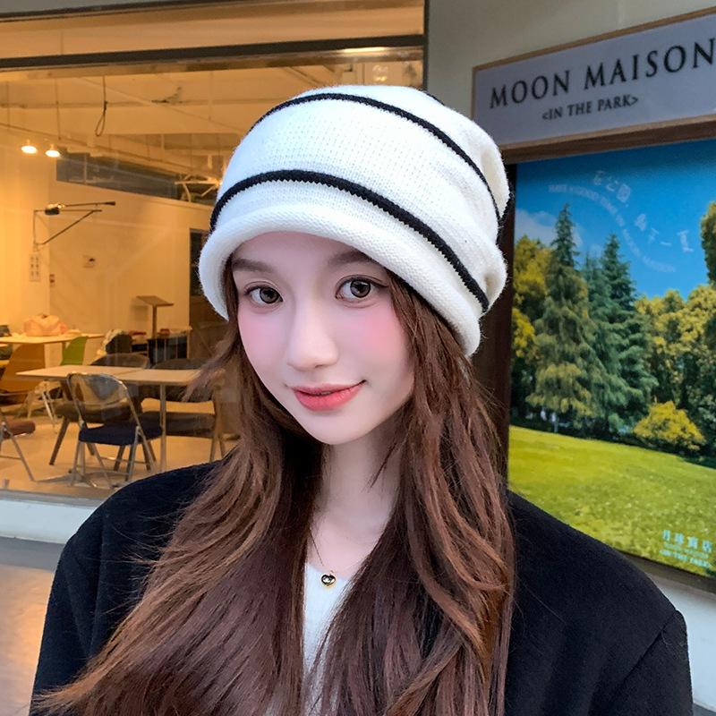 Women's autumn and winter hats, crimped warm knitted hats, ear protectors, cold-proof pullovers, and headcaps for men