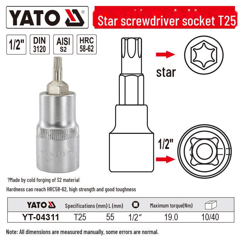 YATO 1/2" Star Screwdriver Socket Set, Chrome Vanadium Steel, S2 Head
