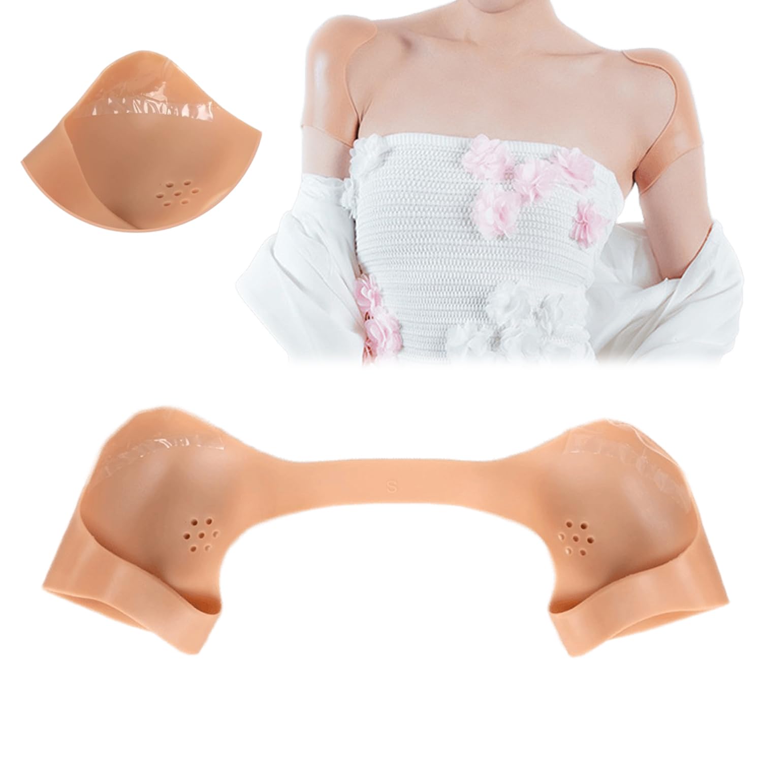 

breathable silicone shoulder pads for sloping preventing correcting narrow creating a square shoulder and providing concealed shoulder support for