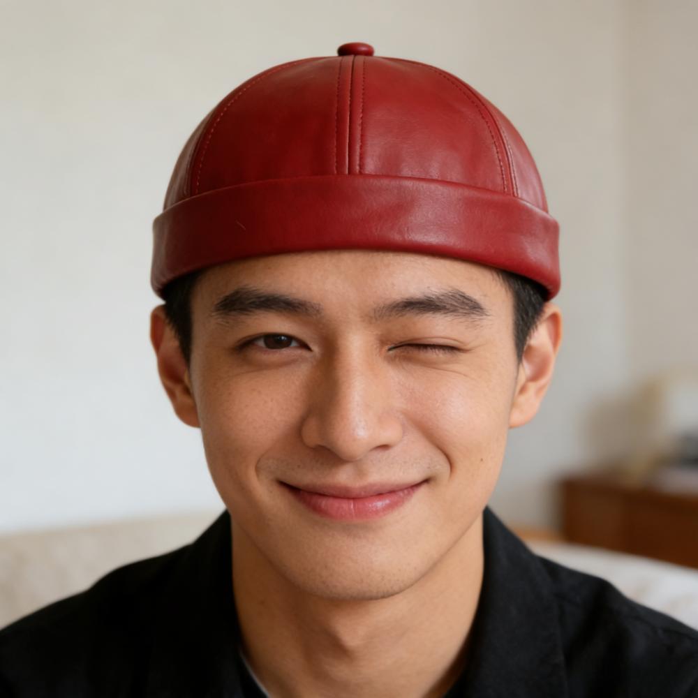 Leather Brimless Round Landlord Hat Solid Color Trendy Cap New Melon Skin Hat Unisex