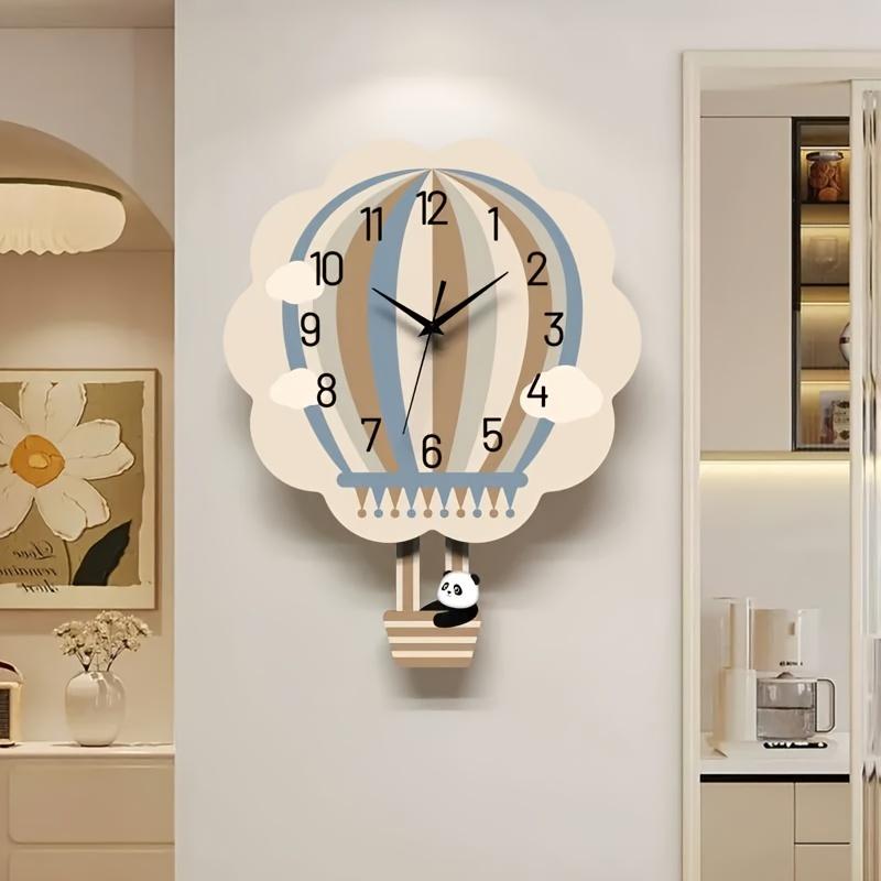New Net Red Hot Air Balloon Panda Cartoon Cross-border Digital Wall Clock Simple Personality Light Luxury Creative Decoration Wall Clock Personality