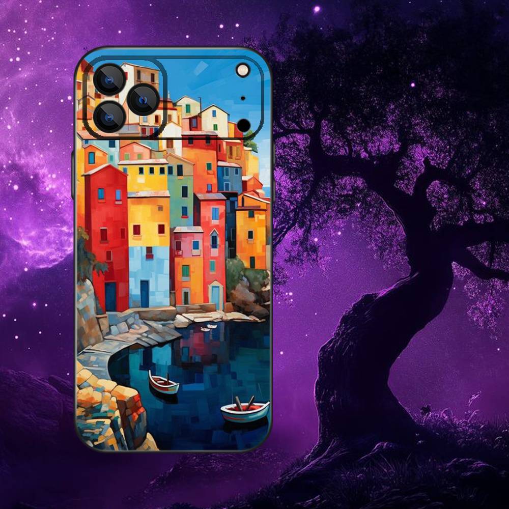 

Stylized Houses Painting Phone Case For iPhone 17,16,15,14,13,12,11,Pro,Max,Plus,E,Air,Mini Protective Black Cover iPhone13PRO