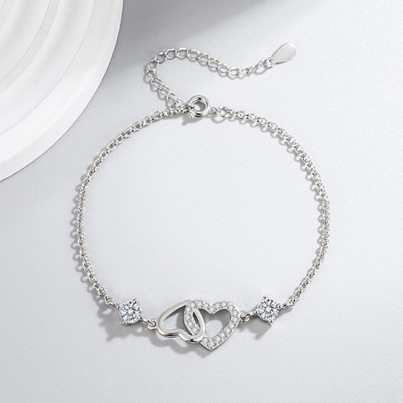 Zircon Double Heart Charm Bracelet Fashionable Party Accessories Jewelry for Sensitive Skin Versatile Women Accessory